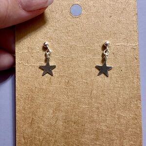 Tiny Star Dangle Earrings - Silver Tone